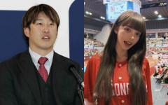 小園海斗、ビール売り子と密着写真