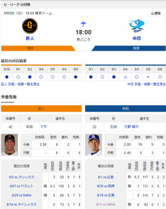 【ドラゴンズ実況】9/9 中日vs巨人（東京ドーム）18:00～先発：大野【中継:日テレジータス　BS日テレ　DAZN他】