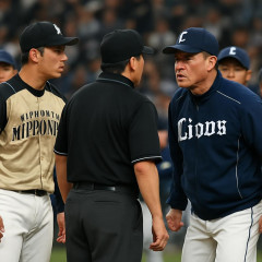 球場騒然 日本ハム・伊藤大海と西武・黒田哲史コーチが一触即発 黒田コーチが怒りの表情でマウンド側へ 両軍ベンチ飛びだしにらみ合い