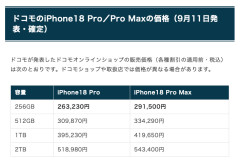 【悲報】iPhone 18 Pro（2TB）、Apple価格429,800円、ドコモ価格518,980円