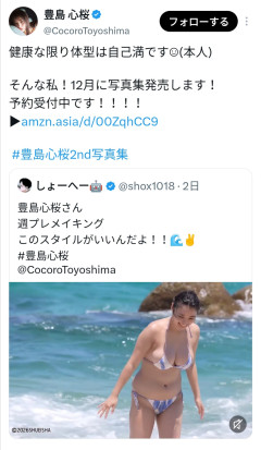 【画像】Xで恵体がバスってるグラドル豊島心桜さん、お気持ち表明ｗｗｗ
