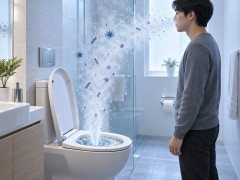 トイレの水を流すと菌が「息をする高さ」まで舞い上がると判明