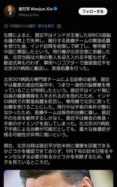 中国民主党「習近平が脳梗塞で倒れ緊急治療中」