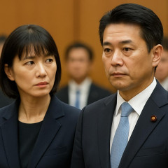 「見つめすぎ」 改造内閣発足の写真撮影直線に細野復興大臣を凝視…10秒以上も見つめる様子   #高市首相 |  確かに見つめてる
