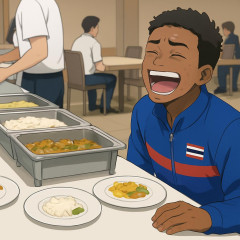 日本で開催中のアジア大会のビュッフェ形式風の食事がショボすぎて発展途上国タイの選手が爆笑   #動画
