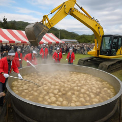 「日本一の芋煮会」里芋3.2トン用意 ショベルカーも登場−山形市   |  う～ん