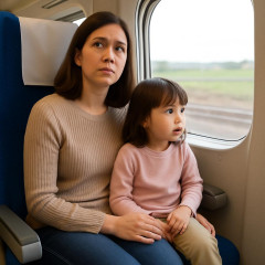 👧「子どもいるんですけど。ほかの席じゃだめですか？」予約した窓側の指定席に座る親子