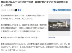 豚が覆いかぶさった状態で発見　農場で倒れていた22歳男性が死亡・鹿児島
