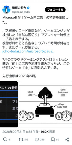 【悲報】Microsoft「ゲーム内にも広告入れたら良くね？」→特許出願ｗｗｗｗ
