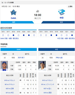 【ドラゴンズ実況】9/23 中日vsDeNA（横浜）18:00～先発：仲地【中継:TBSチャンネル2　DAZN他】