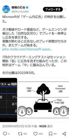 【悲報】Microsoft「すまん、ゲームの途中にも『CM』入れたら良くね？😅」特許申請