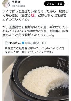【悲報】「炊いたご飯」を混ぜる理由が分からない人、ボロクソに叩かれるｗｗｗｗ