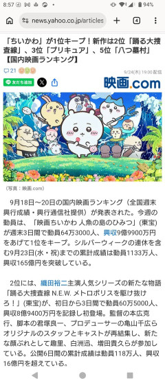 【朗報】映画ちいかわ、シルバーウィークも絶好調で「興行収入165億円」