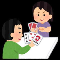 妻と家で何して遊ぶ？トランプやしりとり、〇×ゲーム、クイズ番組を見ながら対決している。