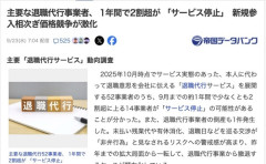 【退職代行】主要な退職代行事業者、1年間で2割超がサービス停止　新規参入相次ぎ競争激化