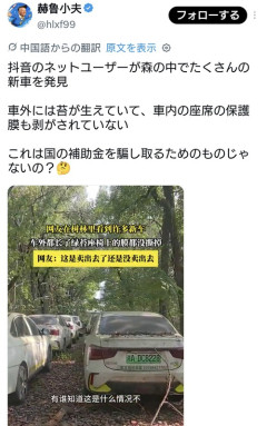 中国の森の中で大量の新車を発見。国の補助金を騙し取る目的か
