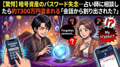 【悲報】占い師の男、女性から仮想通貨口座のパスを忘れたと相談→会話からパスを割り出し自分の口座に資産移動してしまう・・・