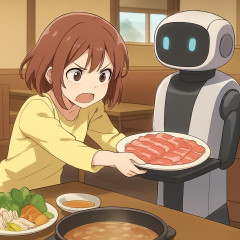 しゃぶしゃぶ食べ放題で一番安いコース注文して高い肉運んでる配膳ロボから奪う事案が多発w