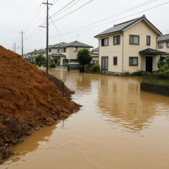 酒々井町の住宅地冠水、放置盛り土崩落が原因…排水路遮断され復旧見通せず 町が指導も事業者は撤去せず、代執行検討も   #台風25号