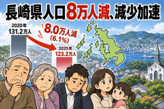 長崎県人口8万人減、減少加速