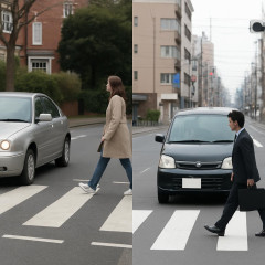 車が歩行者に優しいイングランドと「横断後進国」日本   |  最近はちょっと増えたものの