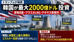 【速報】韓国の対米投資第1号はアラスカLNGなど 総額31兆円 トランプ氏が一方的に発表