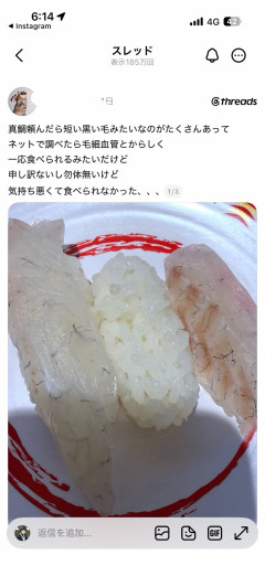 【悲報】インスタ民、寿司の毛細血管が気持ち悪くて食事を断念してしまうｗｗｗ