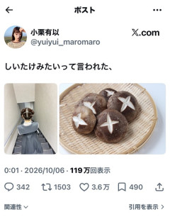 【朗報】AKB小栗有以ﾁｬﾝの、しいたけ 万バズwwwwwww