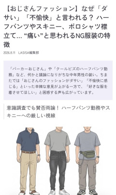 【悲報】おじさん、もう何も着るなのフェーズに