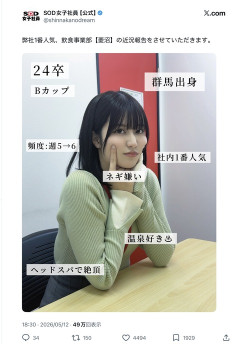【画像】SOD社内人気No.1の女性社員wwwwwwwww