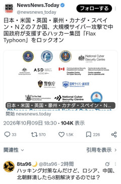 中国政府が支援するサイバー犯罪グループ、日米英豪加西新の７か国がロックオン