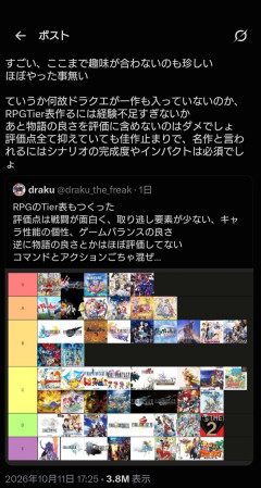 RPGのTier表作った！←ドラクエがない！炎上www