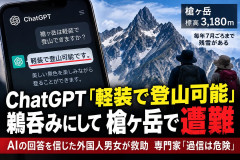 ChatGPT「軽装で登山可能」を鵜呑みして登山→槍ケ岳で外国人遭難