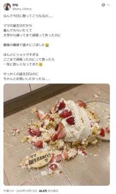 【画像】女子大生、誕生日ケーキを床に落とし咽び泣くｗｗｗｗ