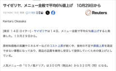 【悲報】サイゼリヤ、ついに値上げへ