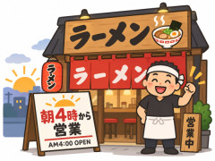 朝四時からやってるラーメンとか食べるやつすげぇよ