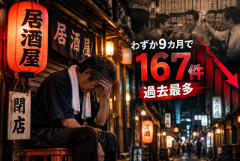 【悲報】昭和から続く「街の居酒屋」が次々消滅…わずか9カ月で167件倒産、過去最多に「値上げすれば客が離れ、据え置けば利益が消える」