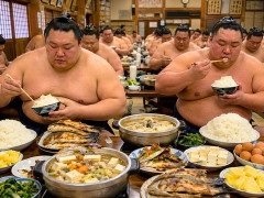 外国人「すごいカロリーだな」日本の相撲部屋が26人の力士に食事を提供してる
