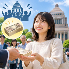 民主改革、1人に年4万円給付   |  この給付案が仮に採用されたとしても実際に配るのは予算を決められる立場にいる自民維新