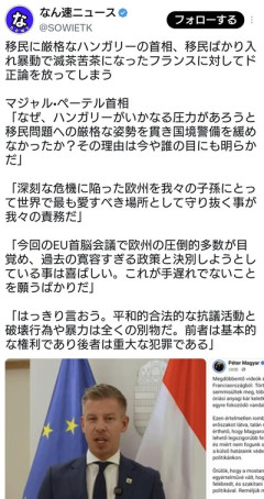 ハンガリー首相「我が国は移民に厳格だったためフランスのような暴動は起きていない」