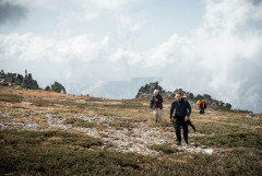登山での下りは、膝と股関節を柔らかく使って小刻みに進むのが良いかと