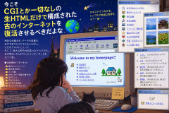 今こそCGIとか一切なしの生HTMLだけで構成された古のインターネットを復活させるべきだよな