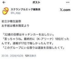 岩立沙穂さん、推し席ランキングの順位が速報17位、最終18位だった