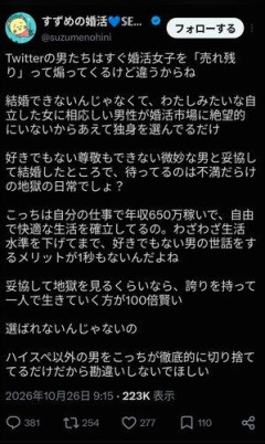 【朗報】婚活女子、売れ残りでもないし独身を選んでいるだけだった