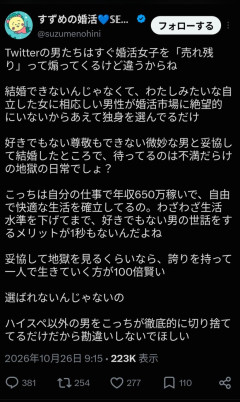 【朗報】婚活女子、売れ残りでもないし独身を選んでいるだけだった